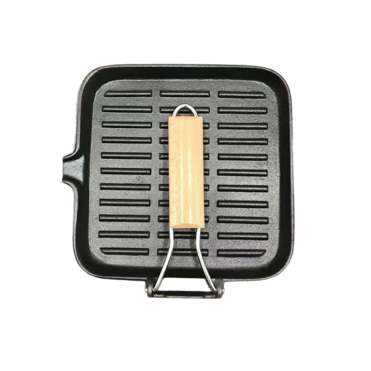 Foldable Non-Stick Iron Grill Pan with Lid and Wooden Handle for Camping, Hiking, Picnics and Outdoor Cooking, Black, 20 cm