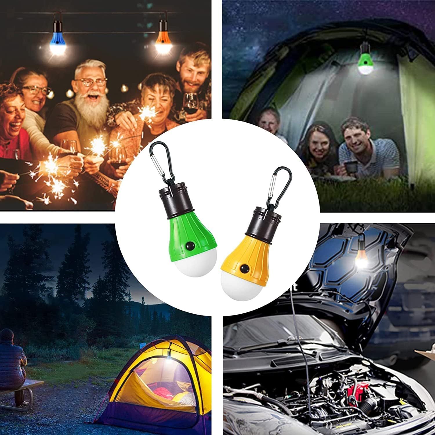 5 Pack LED Camping Tent Lights with Carabiner Hooks, 3 Light Modes and Waterproof ABS Housing for Hiking, Fishing and Emergencies