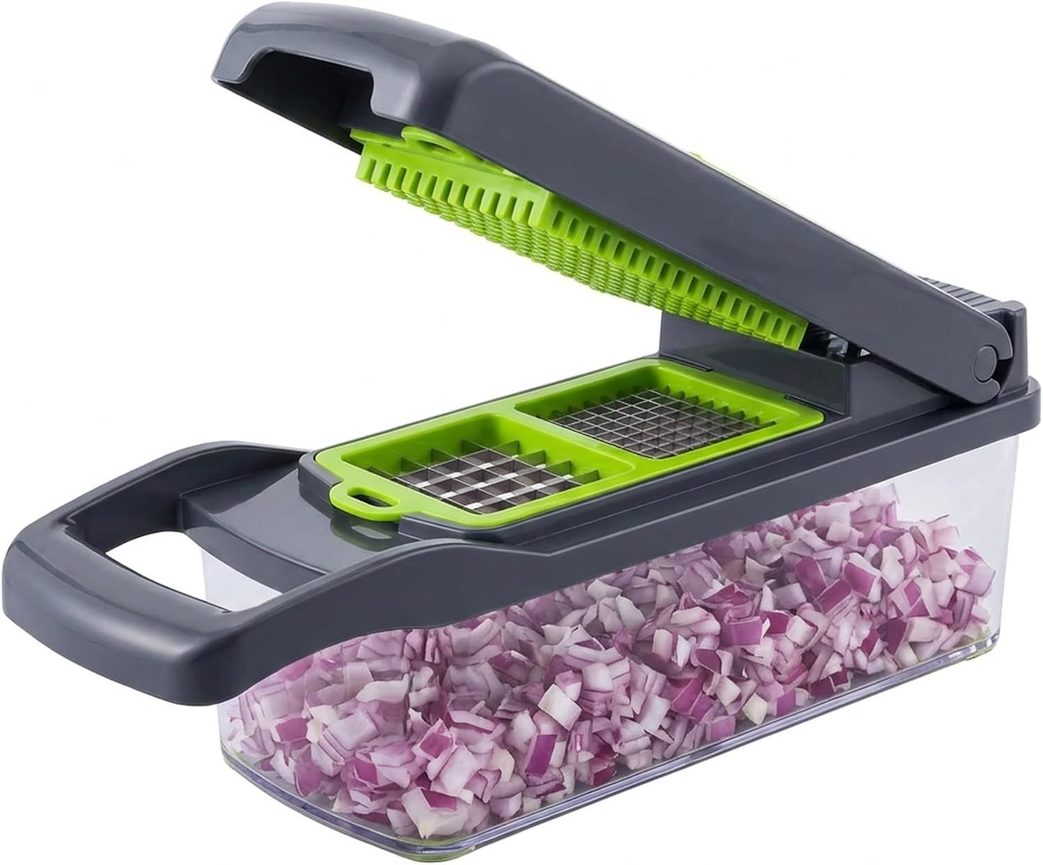 13-in-1 Vegetable Chopper with 8 Interchangeable Stainless Steel Blades and Storage Box for Slicing, Dicing, Grating and Chopping
