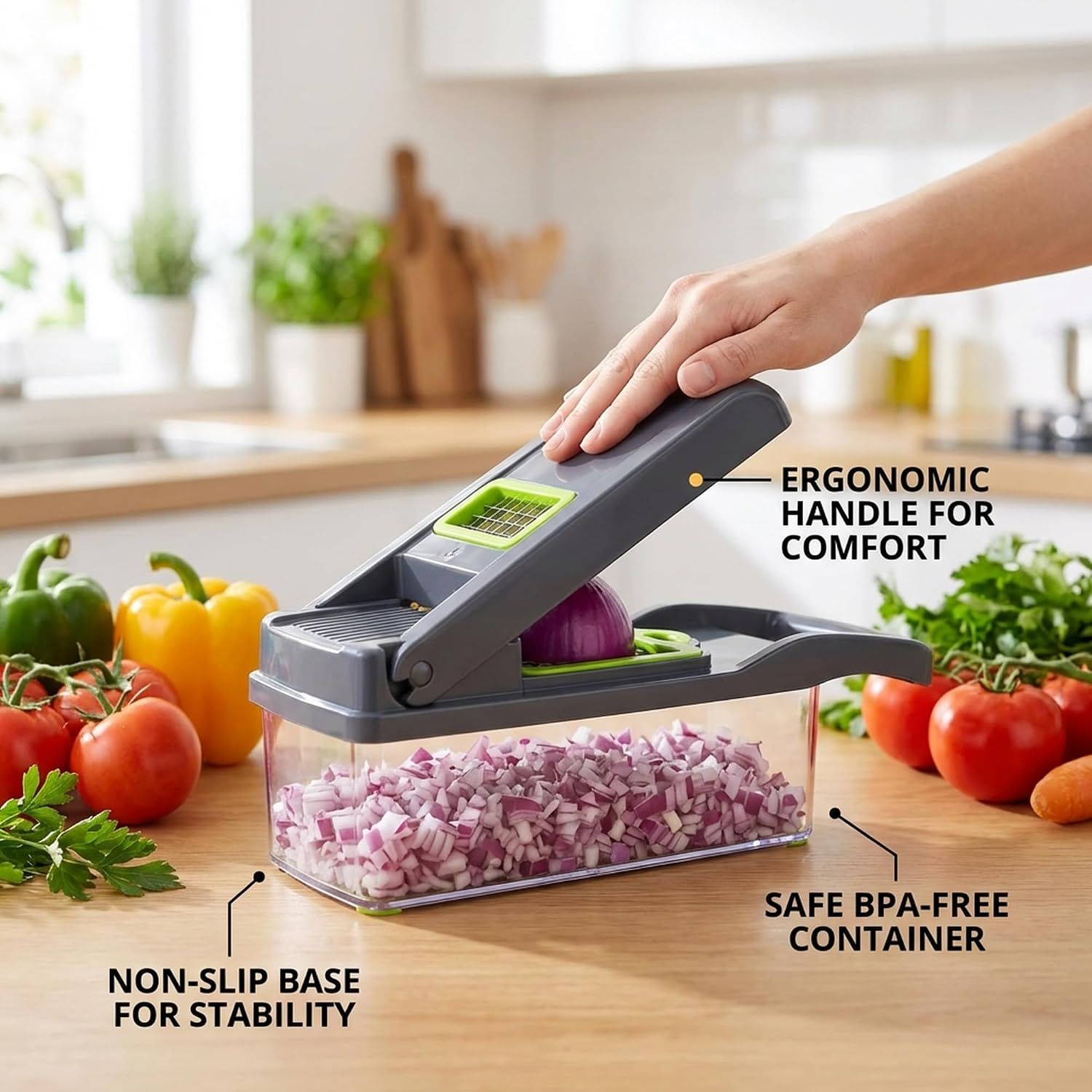 13-in-1 Vegetable Chopper with 8 Interchangeable Stainless Steel Blades and Storage Box for Slicing, Dicing, Grating and Chopping