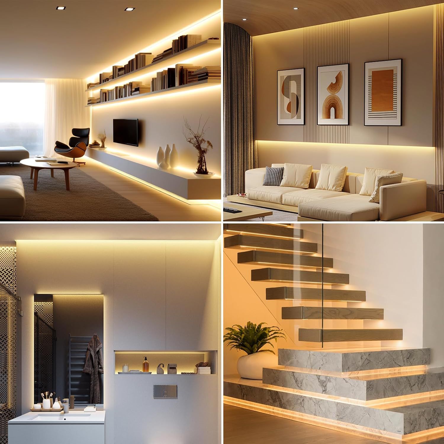 Battery Operated Warm White LED Strip Lights with Remote Control, 8 Modes, Dimmable Timer and Cuttable Self-Adhesive Backing