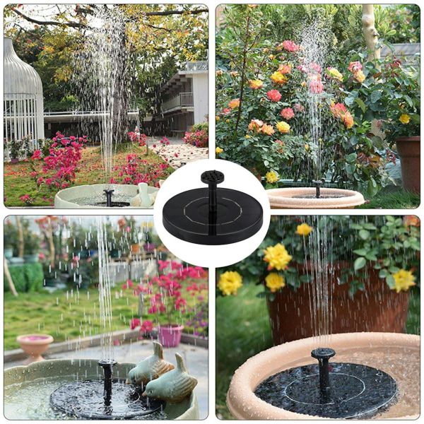 Solar Powered Floating Fountain Pump with 6 Nozzles, 7V 1.7W Panel and 200 L/h Flow for Ponds, Bird Baths and Gardens, 16 cm