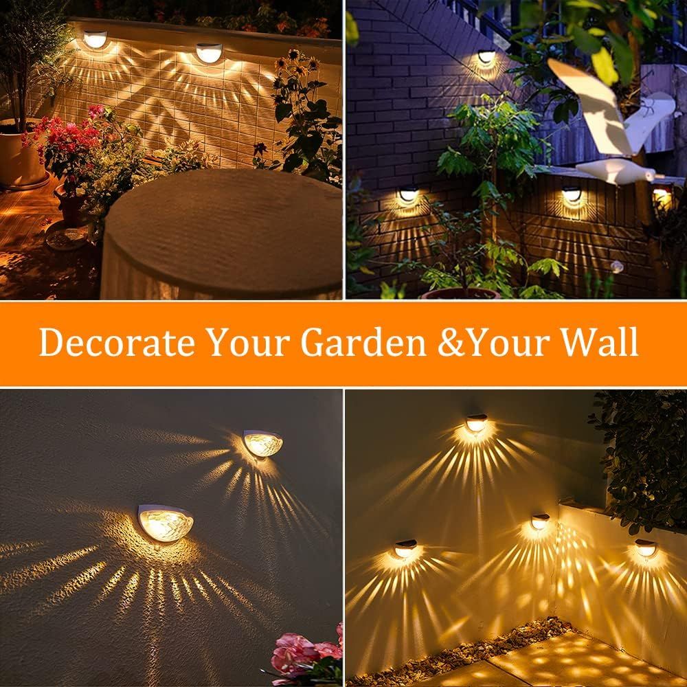 8 Pack Solar LED Fence Lights with Automatic Dusk to Dawn Sensor and Waterproof Design for Gardens, Paths and Outdoor Decor, Warm White