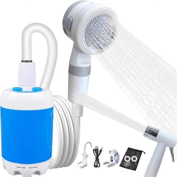 Rechargeable Portable Camping Shower Pump with 2 m Hose, 4000 mAh Battery and 2 Water Flow Modes for Travel, Pets and Car Washing