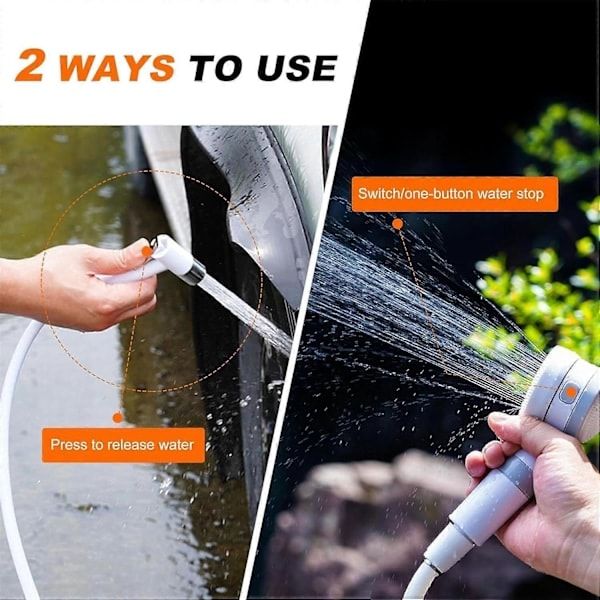 Rechargeable Portable Camping Shower Pump with 2 m Hose, 4000 mAh Battery and 2 Water Flow Modes for Travel, Pets and Car Washing