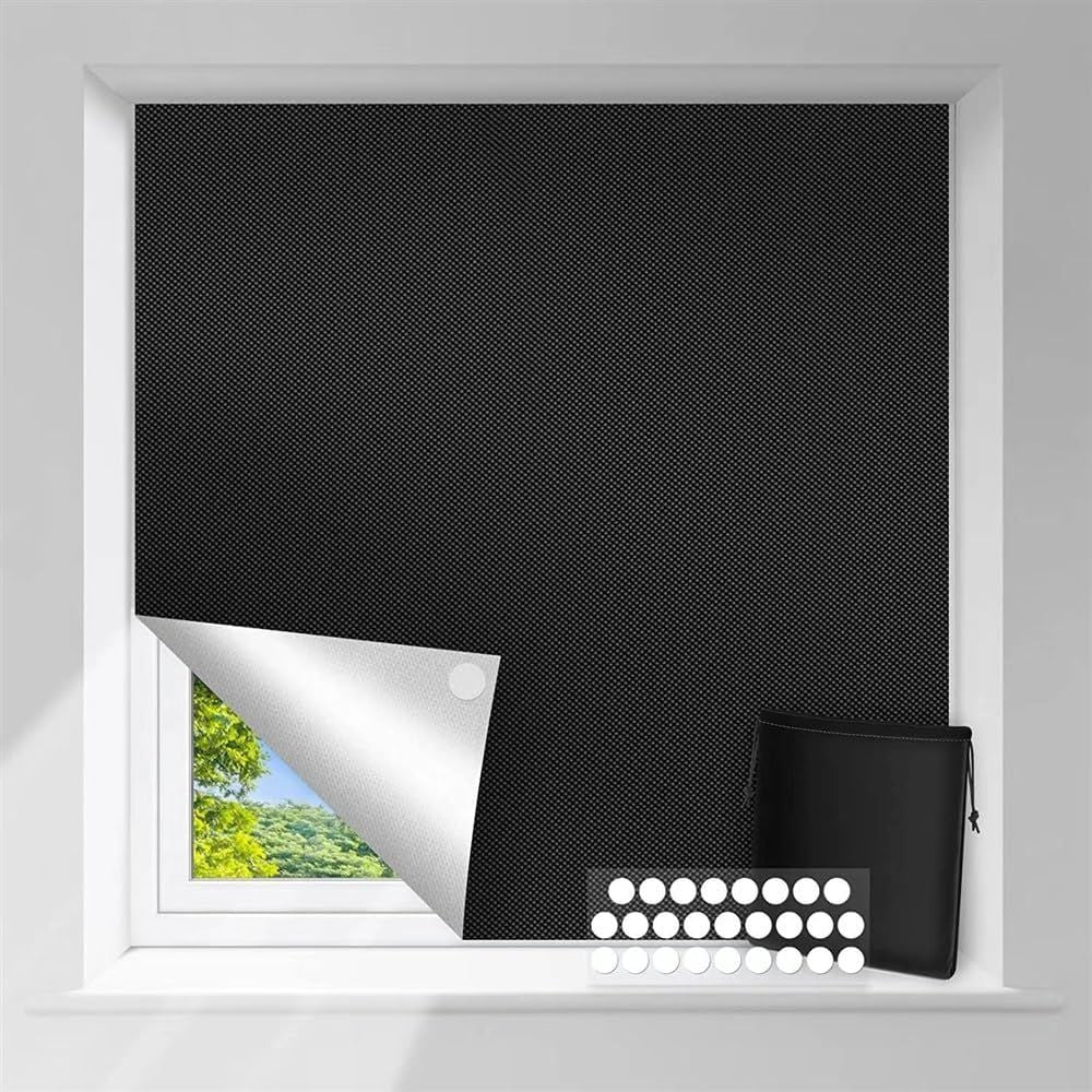 Portable Blackout Window Blind with Self-Adhesive Hook and Loop Straps, No-Drill Polyester Sun Blocker for Travel and Bedrooms, 150 x 200 cm