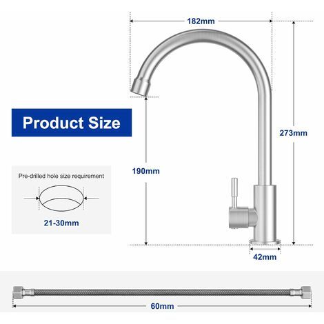 Cold Water Faucet for Kitchen with 304 Stainless Steel Nuts, cold water use, stainless steel construction, daily sink use