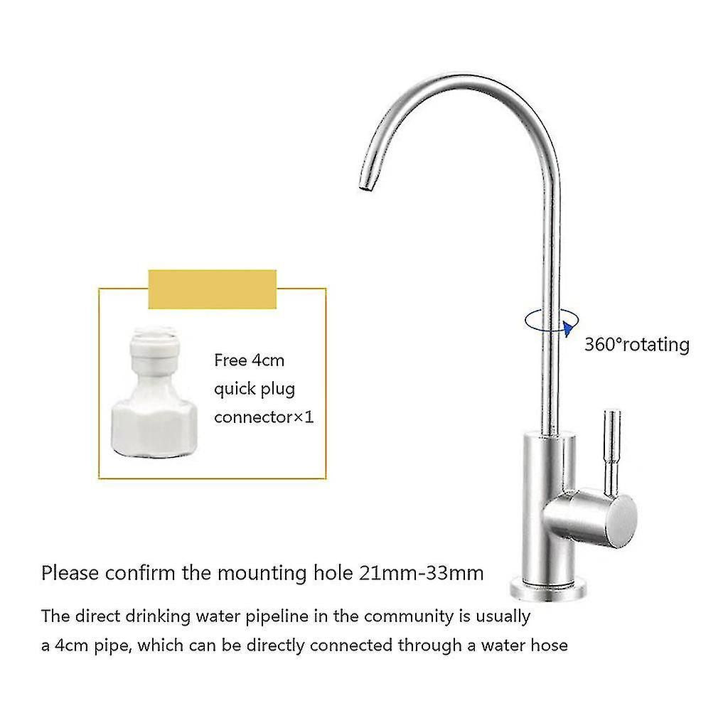 Drinking Water Faucet Kitchen Mixer Stainless Steel Water Filter Faucet, 360 Degree Rotation, 12.2x27cm Overall Size, Silver/Black Finish Options