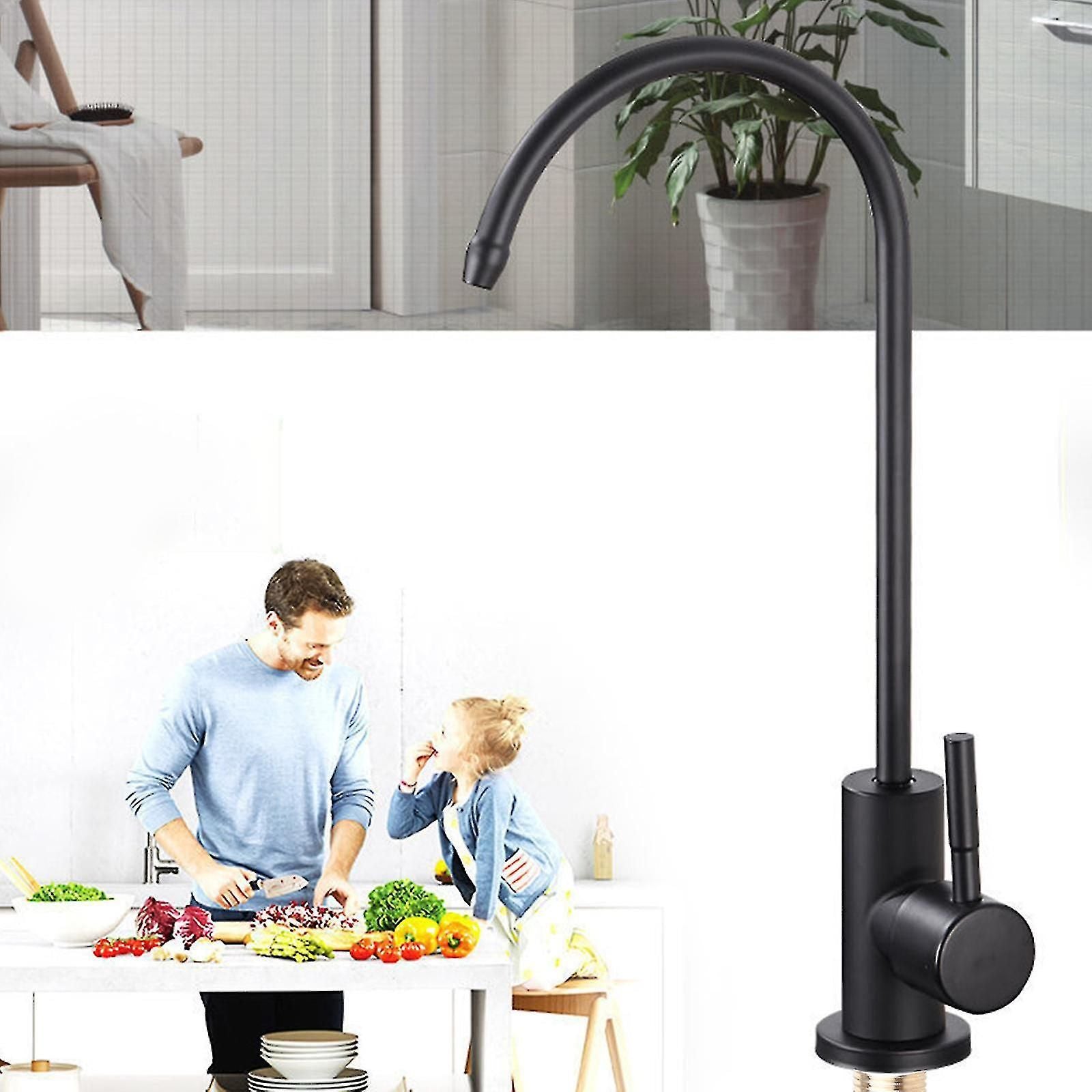 Drinking Water Faucet Kitchen Mixer Stainless Steel Water Filter Faucet, 360 Degree Rotation, 12.2x27cm Overall Size, Silver/Black Finish Options