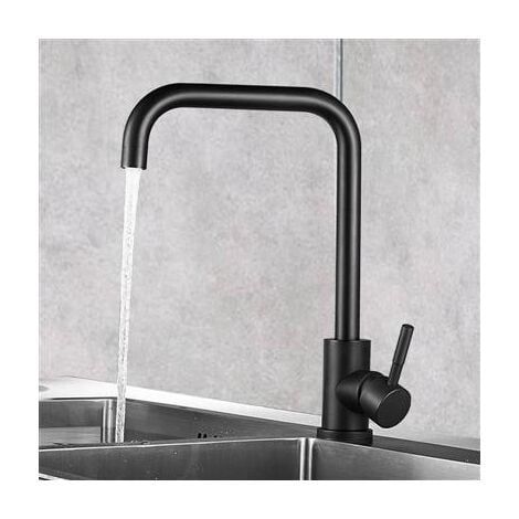 Kitchen Faucet 7-Shaped Kitchen Faucet in 304 Steel Kitchen Faucet 360 Swivel with Removable Aerator Anti-limescale, Black/Brushed Finish Options