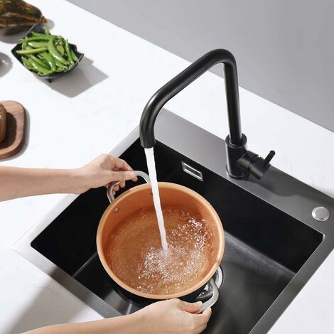 Kitchen Faucet 7-Shaped Kitchen Faucet in 304 Steel Kitchen Faucet 360 Swivel with Removable Aerator Anti-limescale, Black/Brushed Finish Options