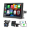 Portable Wireless CarPlay Screen for Dashboard, 7 Inch Touch Screen Car Stereo Bluetooth, FM Car Radio, Rear View Camera, USB, Black Color