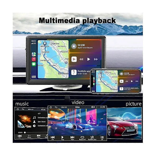 Portable Wireless CarPlay Screen for Dashboard, 7 Inch Touch Screen Car Stereo Bluetooth, FM Car Radio, Rear View Camera, USB, Black Color