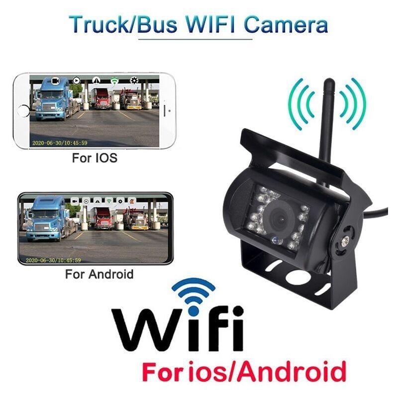 WIFI HD Wireless Truck Backup Camera, 12V-24V, 170 degree Wide Angle, 50m Range, Night Vision, Waterproof IP67, Metal material, White Color