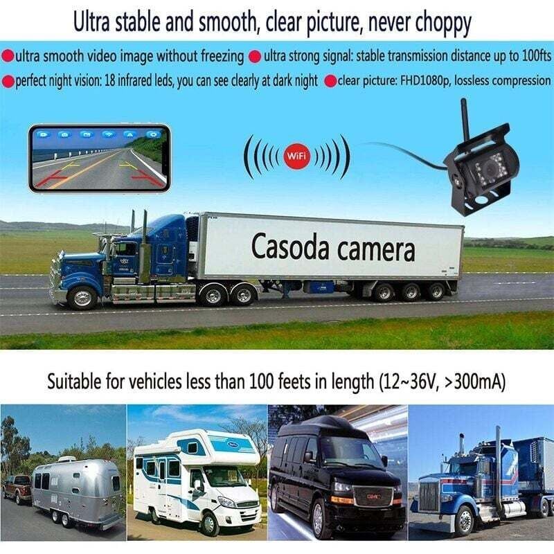 WIFI HD Wireless Truck Backup Camera, 12V-24V, 170 degree Wide Angle, 50m Range, Night Vision, Waterproof IP67, Metal material, White Color