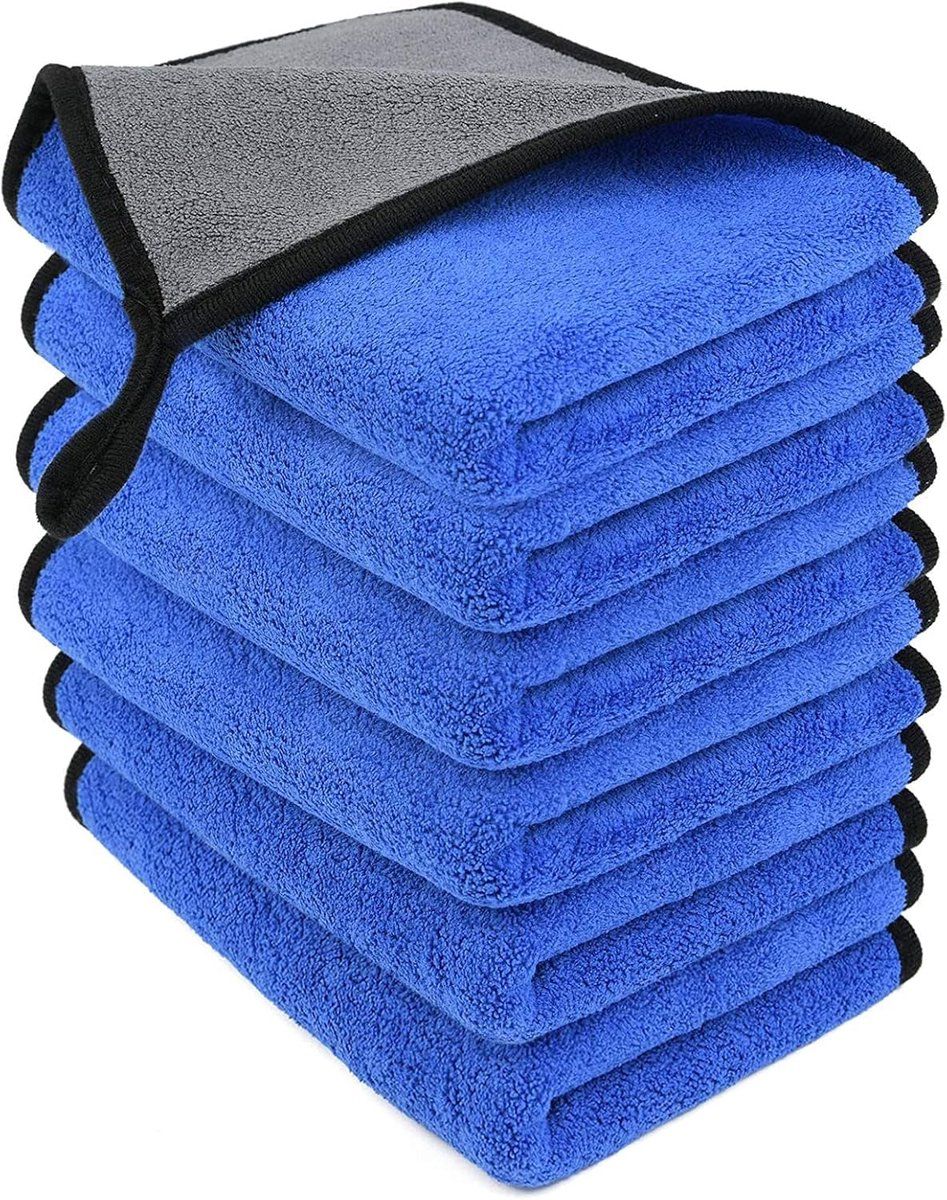 6 Pieces Microfiber Car Cleaning Cloths, Super Absorbent Two-Tone Wash Towels for Cars, Kitchens and Windows, Blue Grey, 30 x 40 cm