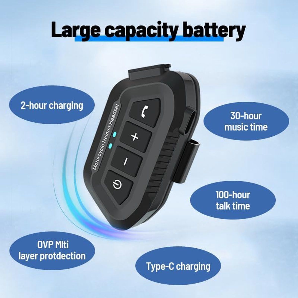 Motorcycle Helmet Headset, Bluetooth headset for motorcycle helmet, Bluetooth motorcycle headset 1200 mAh, Bluetooth 5.3