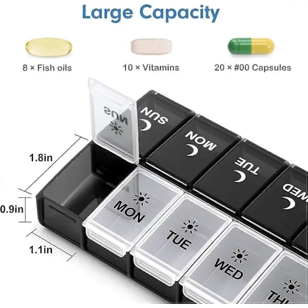 Weekly AM PM Pill Organizer for Twice Daily Use, 14-Compartment Pill Case for Vitamins and Medicine, PP Plastic Material