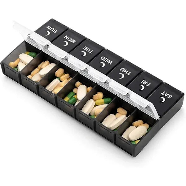 Weekly AM PM Pill Organizer for Twice Daily Use, 14-Compartment Pill Case for Vitamins and Medicine, PP Plastic Material
