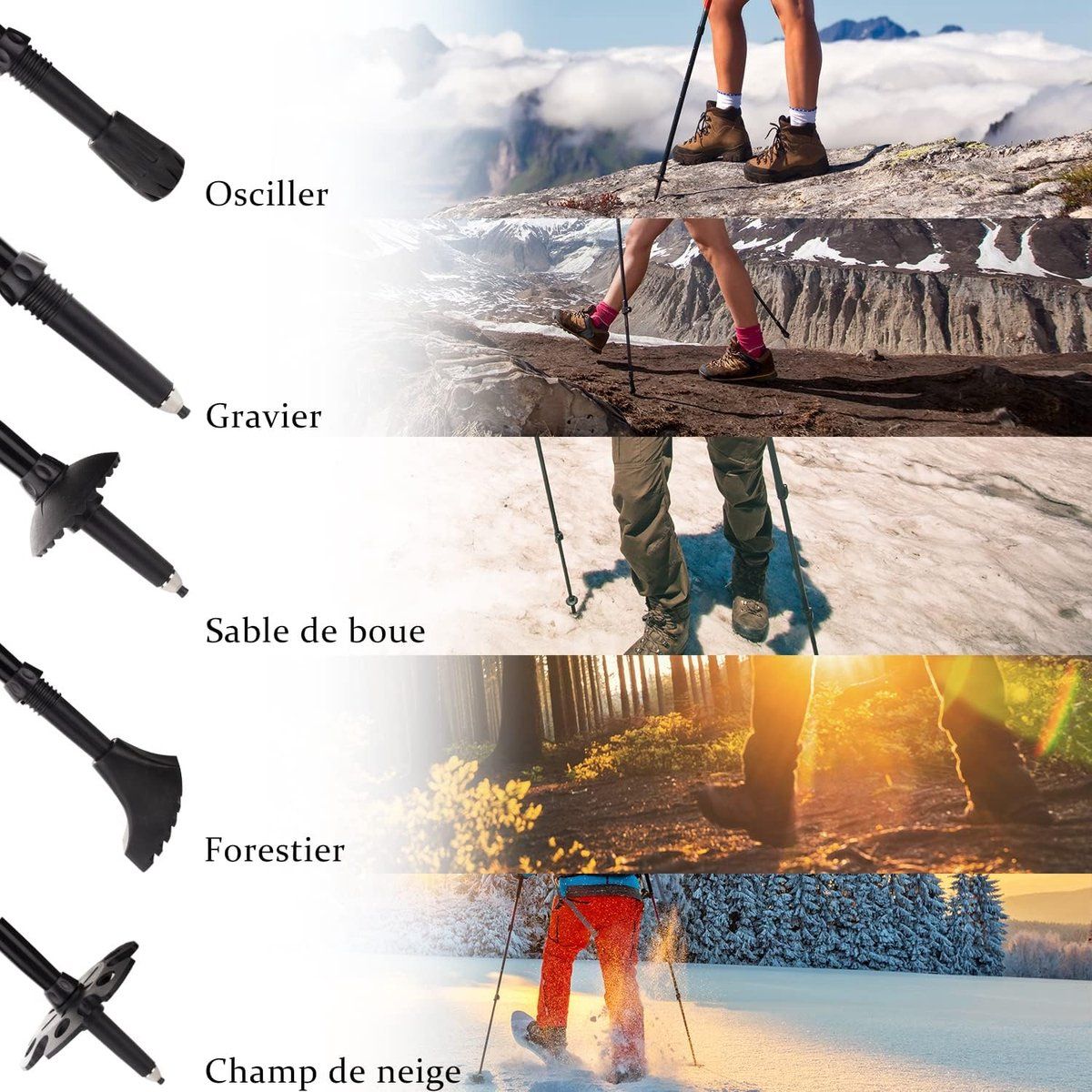Mountaineering Walking Poles, Adjustable Trekking Poles with Anti-Shock Function, Ultralight & Compact, Foldable with Storage Bag and Accessories