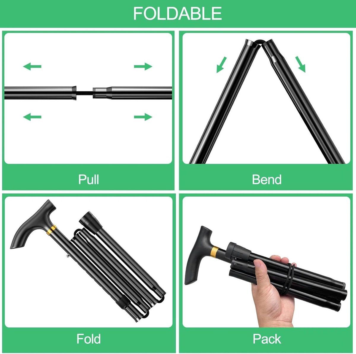 Crutch, Walking stick for the elderly, Adjustable and foldable, Walking stick, Nordic style, for Home, Travel and Daily Use, 84-93 cm