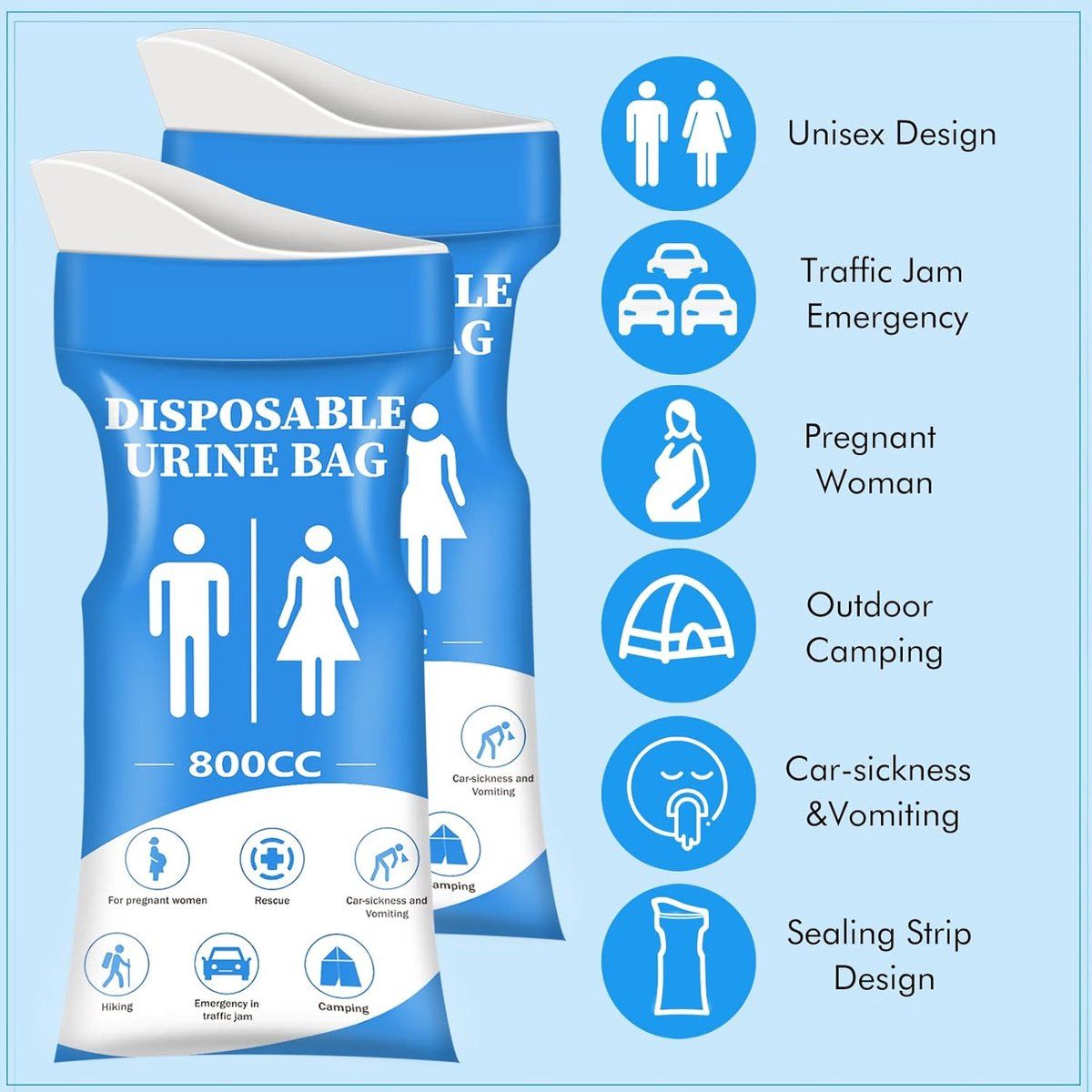12 Pack Disposable Urine Bags 800ml Leakproof Emergency Toilet Bags Camping Travel