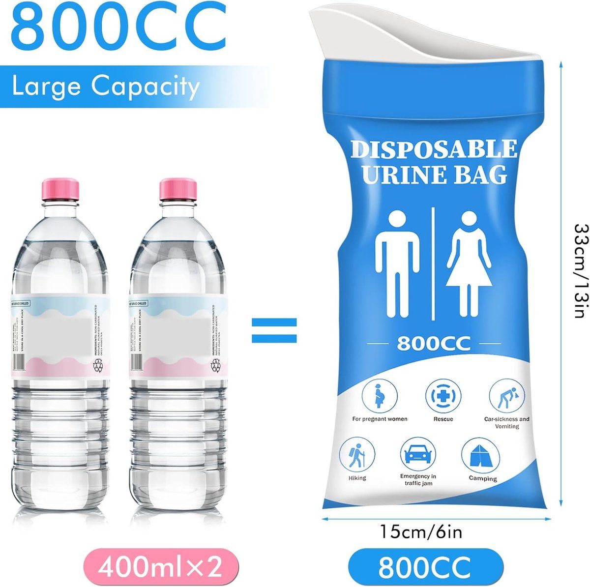 12 Pack Disposable Urine Bags 800ml Leakproof Emergency Toilet Bags Camping Travel