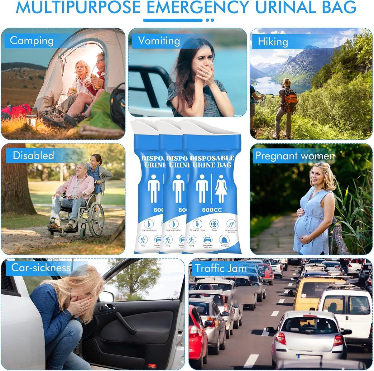 12 Pack Disposable Urine Bags 800ml Leakproof Emergency Toilet Bags Camping Travel