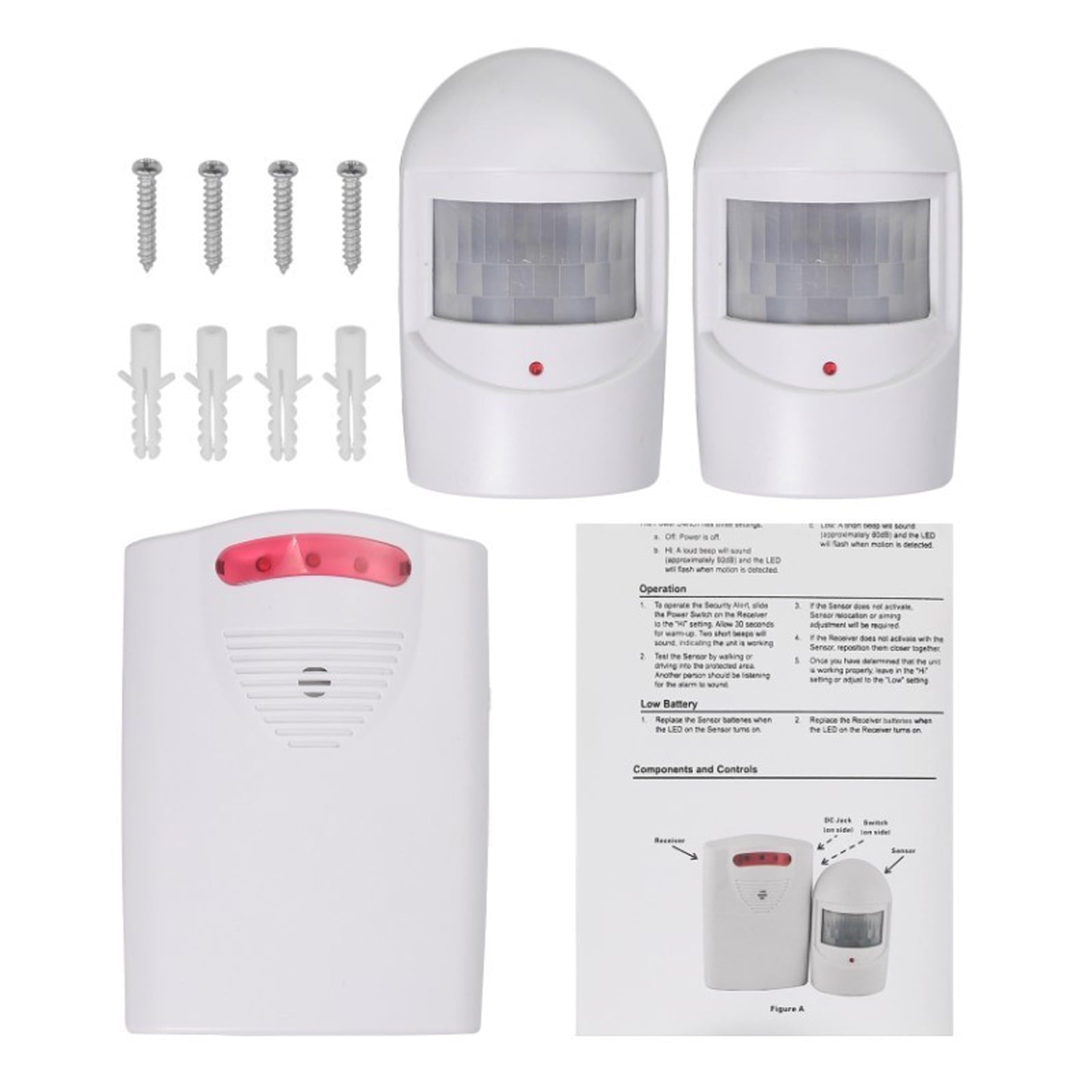 Sueriy Wireless Driveway Alarm Alert System Security Garage Intruder PIR Motion Sen Sor with 1 Receiver and 2 Transmitters for Home Outdoor Use