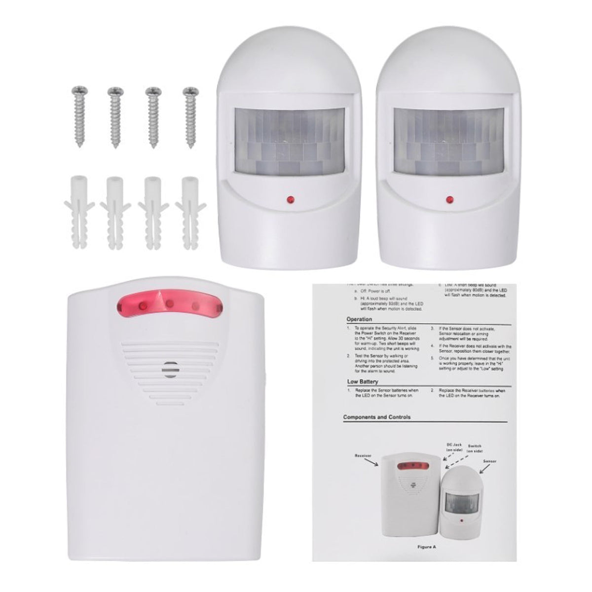 Sueriy Wireless Driveway Alarm Alert System Security Garage Intruder PIR Motion Sen Sor with 1 Receiver and 2 Transmitters for Home Outdoor Use