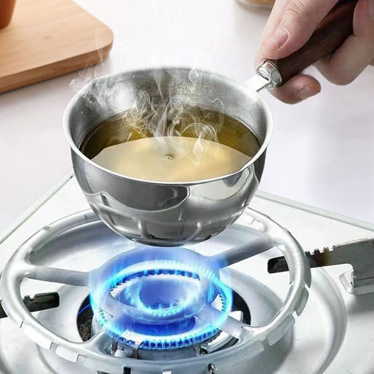 Cooking Utensils , Stainless Hot Oil Pot with Wooden Handle New Oil Pot Container for Kitchen Cooking Oil Strainer Pot A
