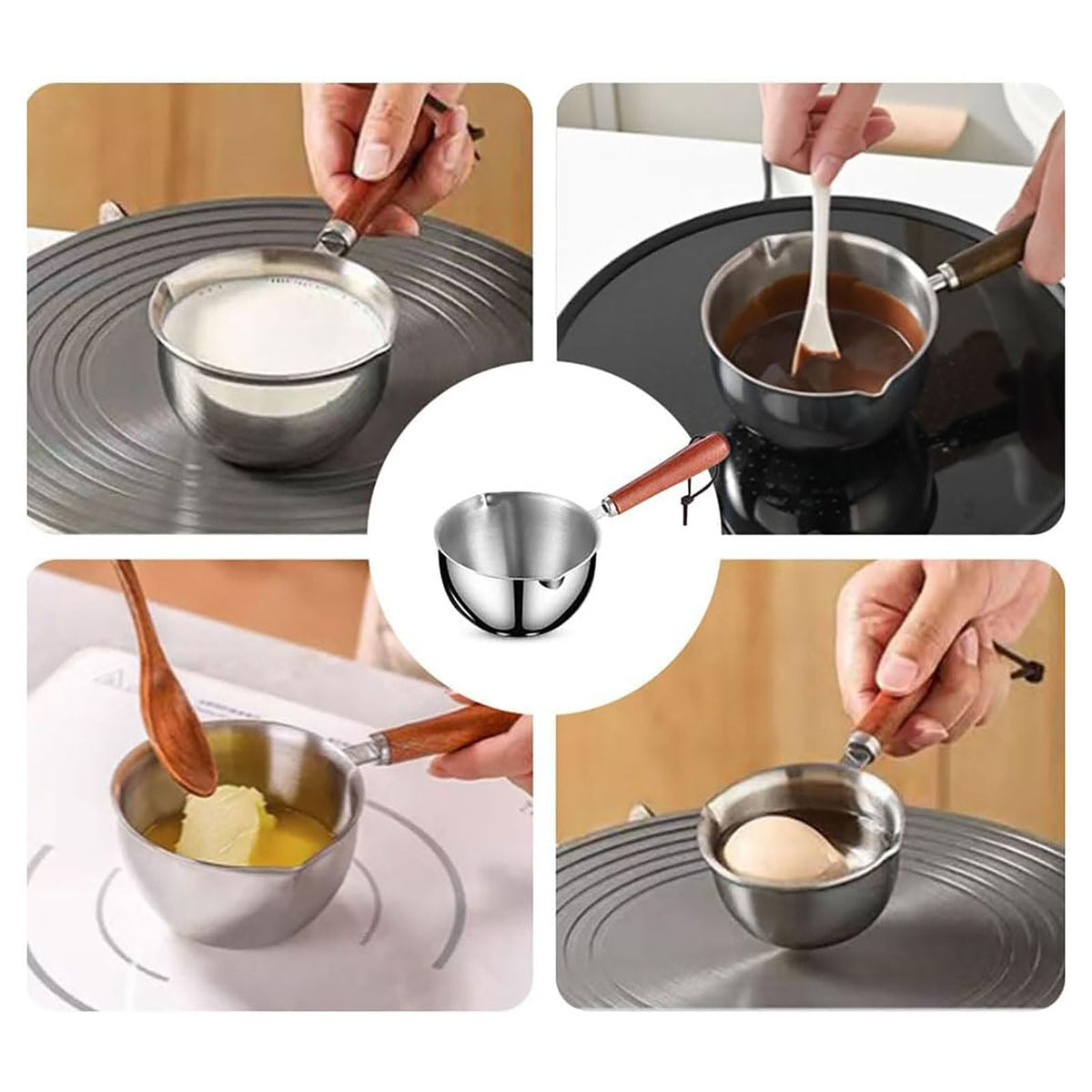 Cooking Utensils , Stainless Hot Oil Pot with Wooden Handle New Oil Pot Container for Kitchen Cooking Oil Strainer Pot A