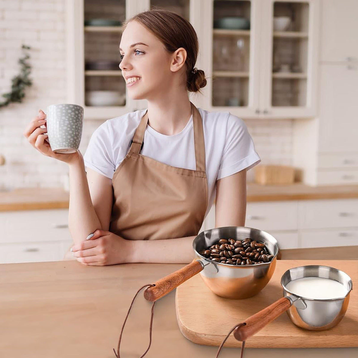 Cooking Utensils , Stainless Hot Oil Pot with Wooden Handle New Oil Pot Container for Kitchen Cooking Oil Strainer Pot A