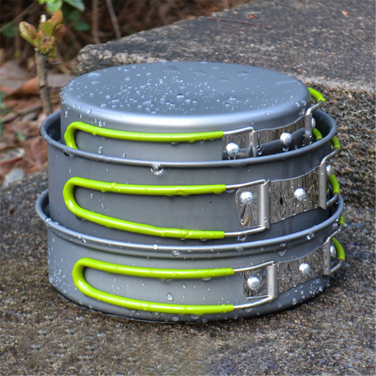 Cooking Utensils , Outdoor Camping Set Pot Cookware Picnic Pot Set Portable Alumina Heat Shielded Set Pot for 2 to 3 People As shown