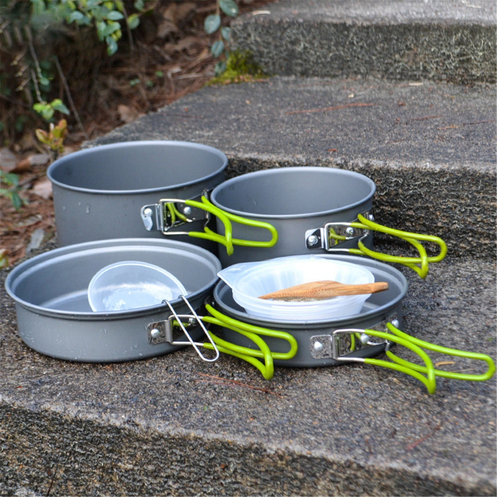 Cooking Utensils , Outdoor Camping Set Pot Cookware Picnic Pot Set Portable Alumina Heat Shielded Set Pot for 2 to 3 People As shown