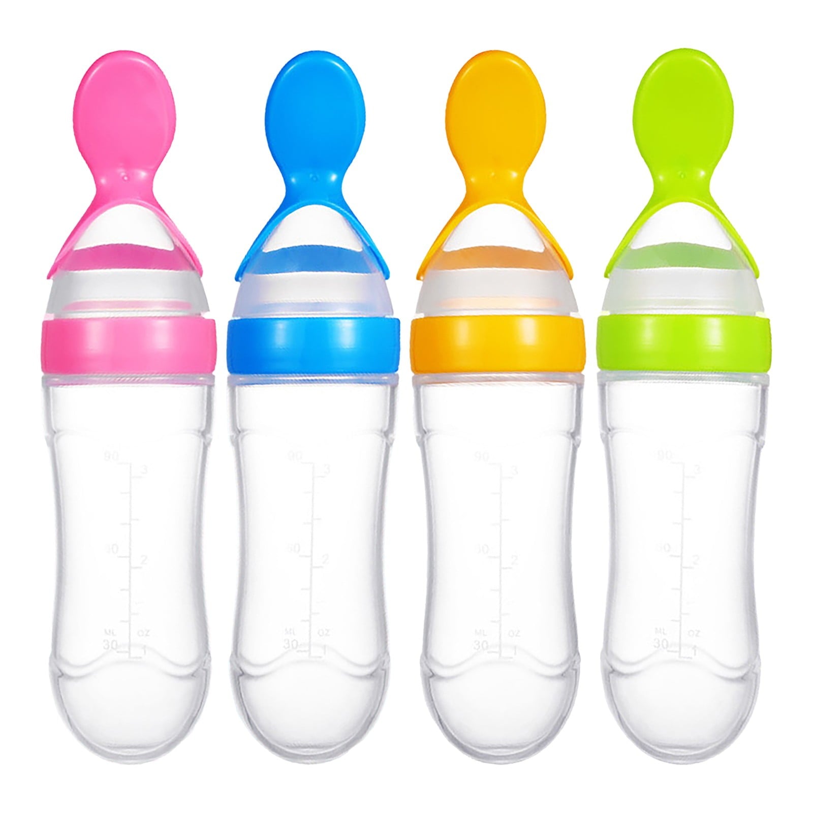 Glass and Bottle , Baby Food Feeder 4 Pack Silicone Baby Food Dispensing Spoon Wajiayon 3 Oz Feeding Spoons with Suction Cup for Boys Girl Kids Toddlers Self Feeding Bottle Spoon As shown
