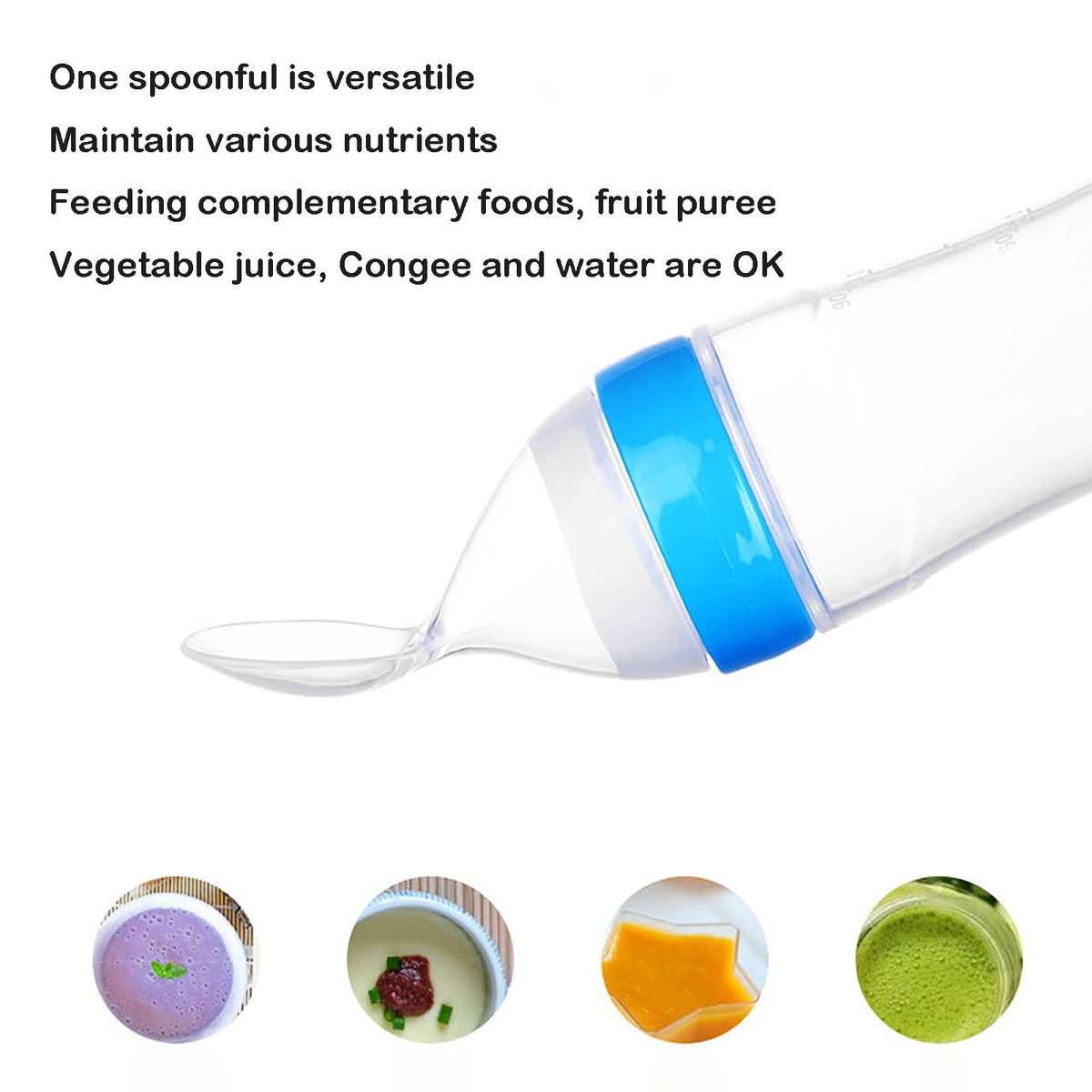 Glass and Bottle , Baby Food Feeder 4 Pack Silicone Baby Food Dispensing Spoon Wajiayon 3 Oz Feeding Spoons with Suction Cup for Boys Girl Kids Toddlers Self Feeding Bottle Spoon As shown