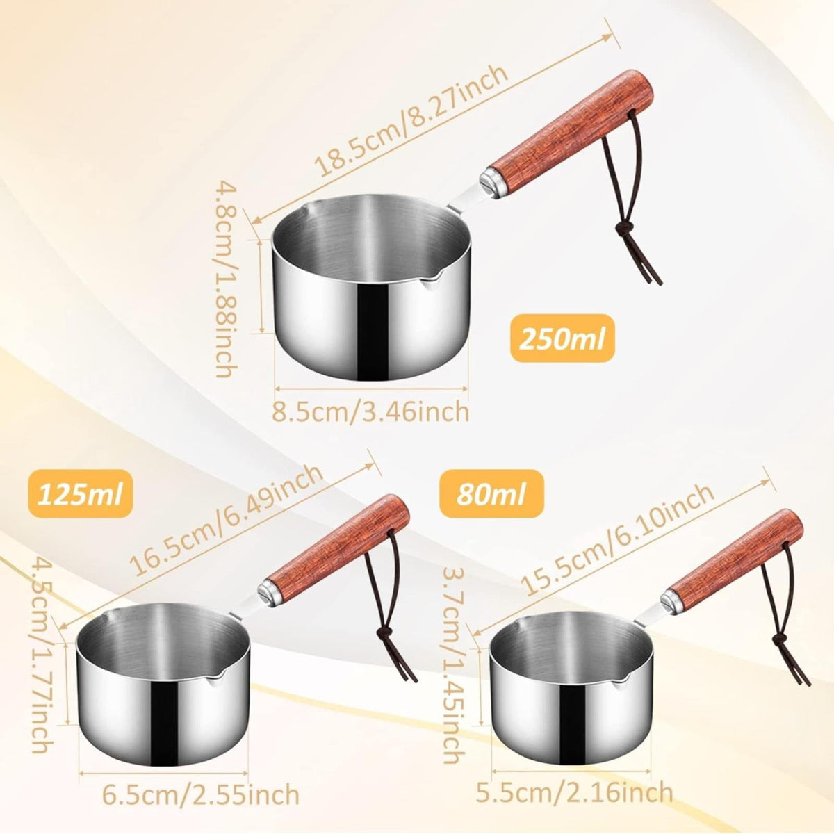 Stainless Steel Pan Mini Milk Warmer Pot Soup Pan with Wooden Handle Small Saucepan for Butter Warmer Heating Milk Cooking One Size A