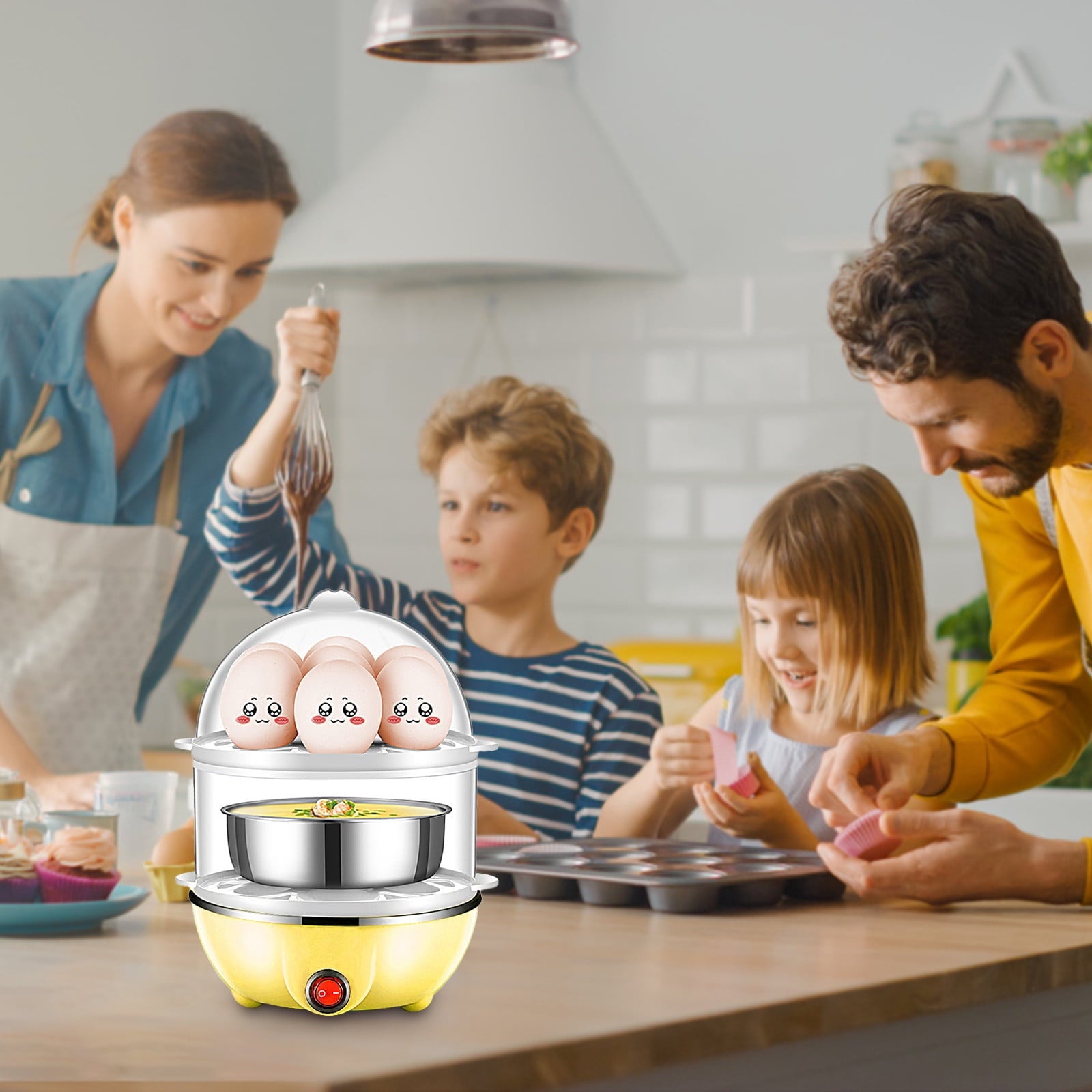 Egg Steamer ! Eggs Cooker Double Breakfast Machine Stainless Steel Multi Function Steamer, Cooking Molds Promotion Include 1*Egg Steamer Yellow