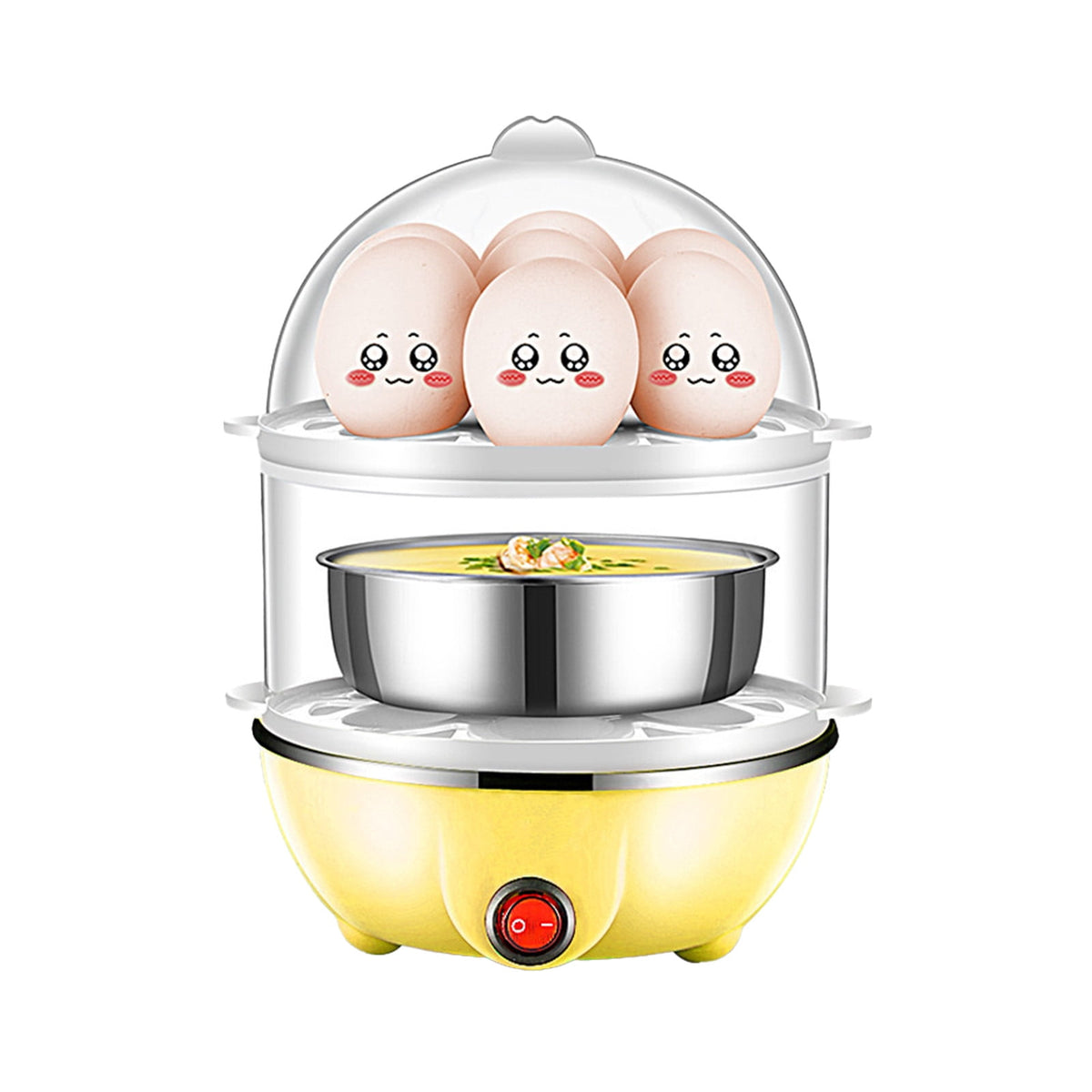 Egg Steamer ! Eggs Cooker Double Breakfast Machine Stainless Steel Multi Function Steamer, Cooking Molds Promotion Include 1*Egg Steamer Yellow