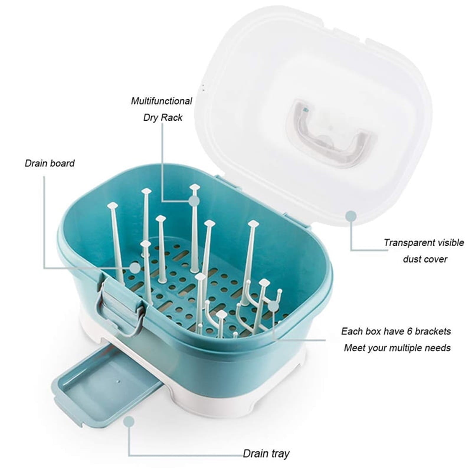 Baby Bottle Drying Rack Storage, Nursing Bottle Storage Box Organizer with Cover, Portable Kitchen Cabinet Organizer, High Capacity Bottle Dryer Holder for Bottles(Blue,11.81