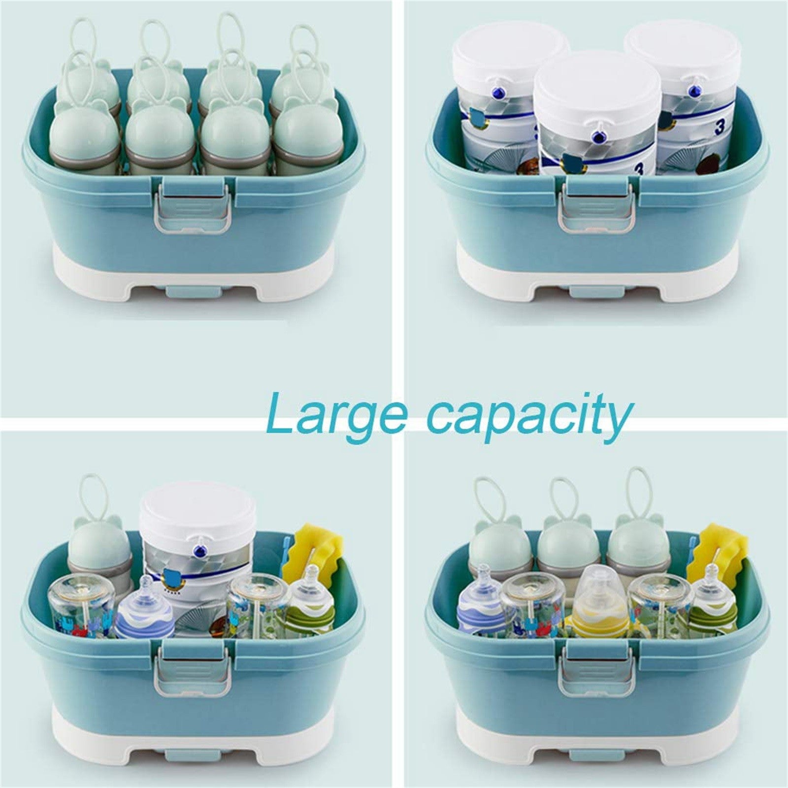 Baby Bottle Drying Rack Storage, Nursing Bottle Storage Box Organizer with Cover, Portable Kitchen Cabinet Organizer, High Capacity Bottle Dryer Holder for Bottles(Blue,11.81
