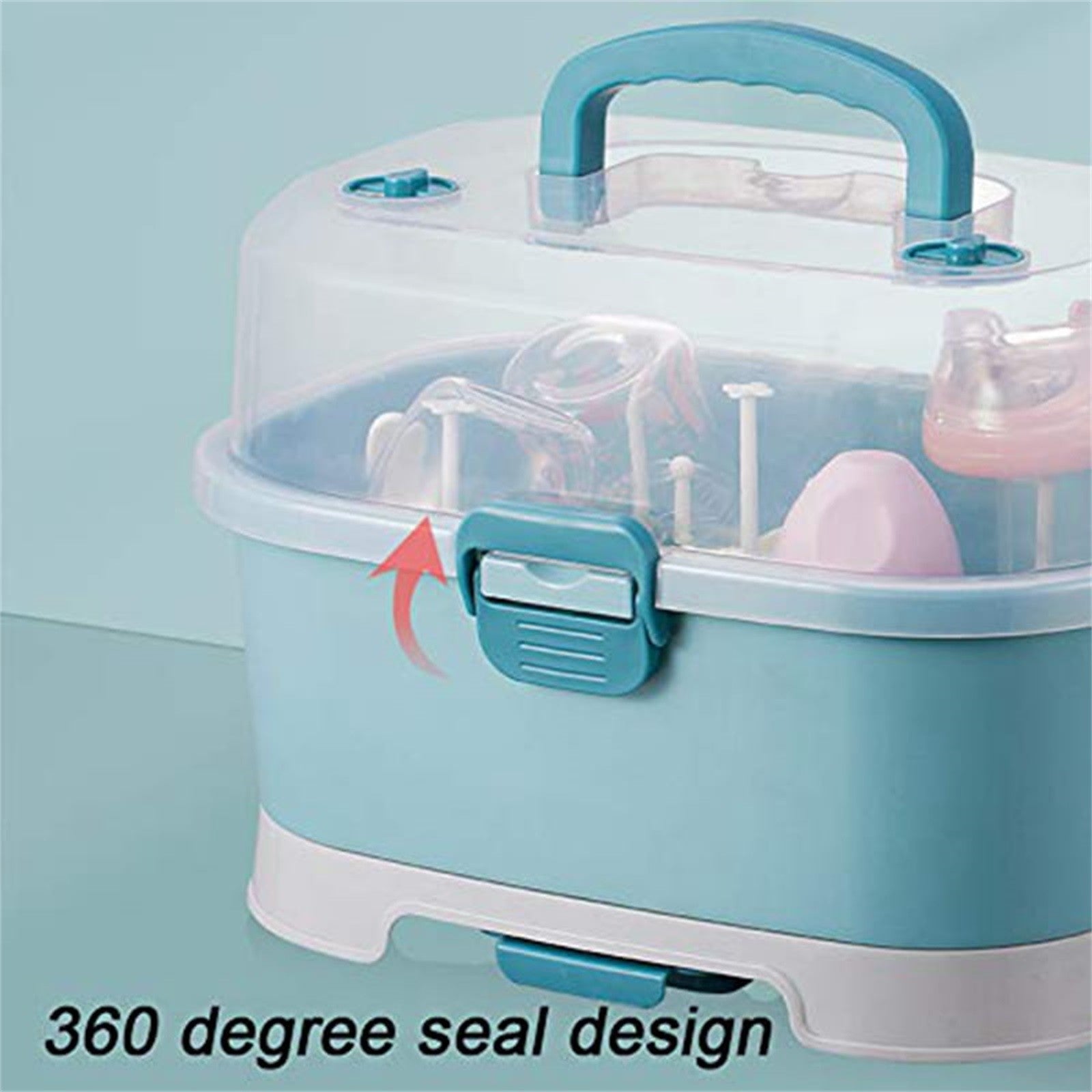 Baby Bottle Drying Rack Storage, Nursing Bottle Storage Box Organizer with Cover, Portable Kitchen Cabinet Organizer, High Capacity Bottle Dryer Holder for Bottles(Blue,11.81