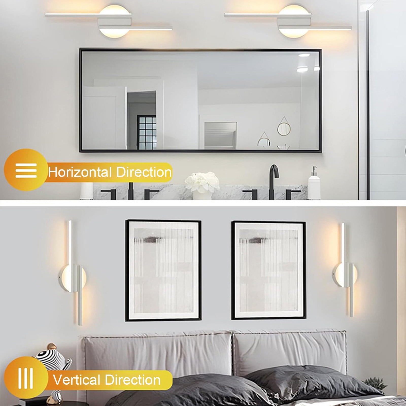 1 Piece Rechargeable LED Wall Sconce, Wireless Rotatable Lamp with Dimmable 3000 to 6000 K Light for Hallways, White