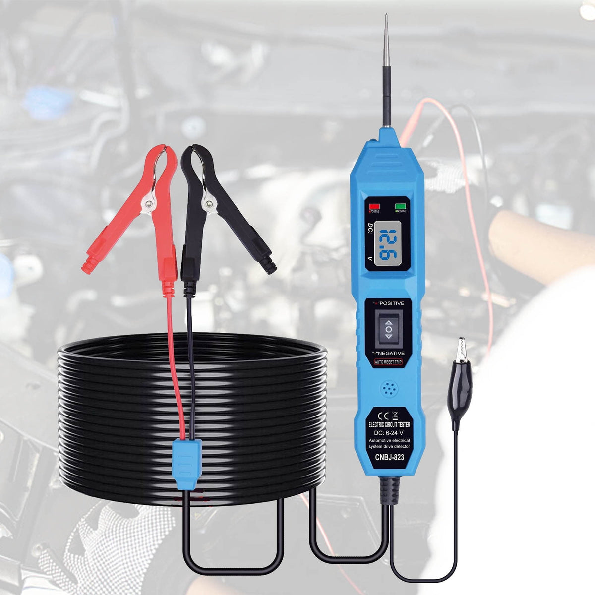 Automotive Circuit Tester with 16ft Cable, 6-24V Diagnostic Tool for Continuity, Polarity, and Short Circuit Testing, Easy-to-Use Probe for Bad Ground Contacts, Ideal for Cars, SUVs, and Motorcycles