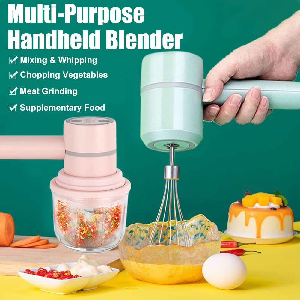 Cordless Electric Hand Mixer and Mini Food Chopper with Whisk Attachment for Eggs, Cream, Garlic and Kitchen Prep, 5.1 cm, White