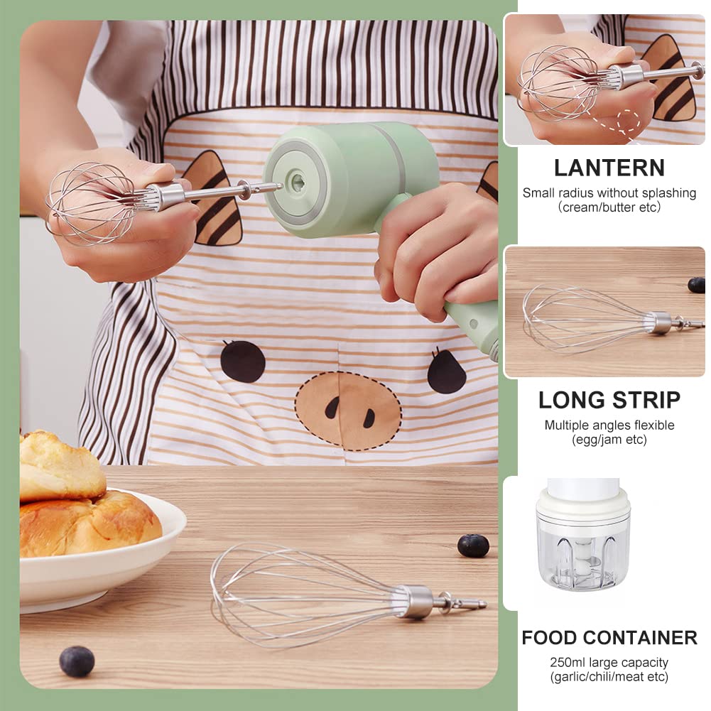 Cordless Electric Hand Mixer and Mini Food Chopper with Whisk Attachment for Eggs, Cream, Garlic and Kitchen Prep, 5.1 cm, White