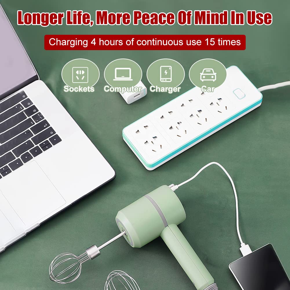 Cordless Electric Hand Mixer and Mini Food Chopper with Whisk Attachment for Eggs, Cream, Garlic and Kitchen Prep, 5.1 cm, White