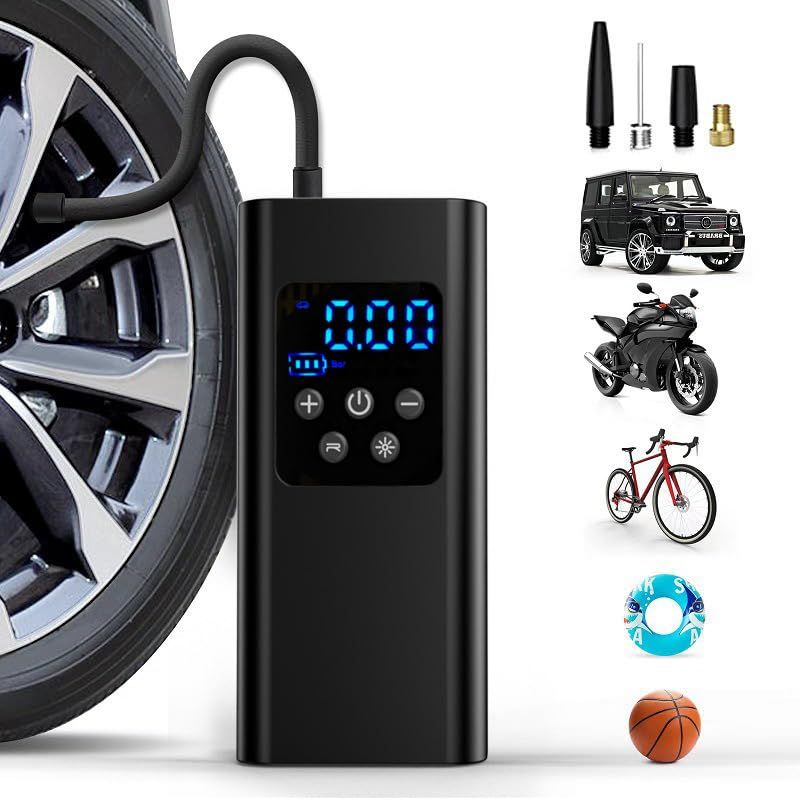 Bicycle pump, Portable digital air pump for cars, handy and Cordless rechargeable, suitable for motorcycles, bicycles