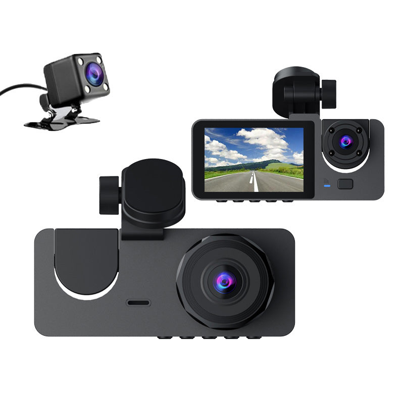 3 inch screen Dash Cam with Front, Cabin and Rear Cameras, Full HD Loop Recording, Night Vision and Parking Monitor